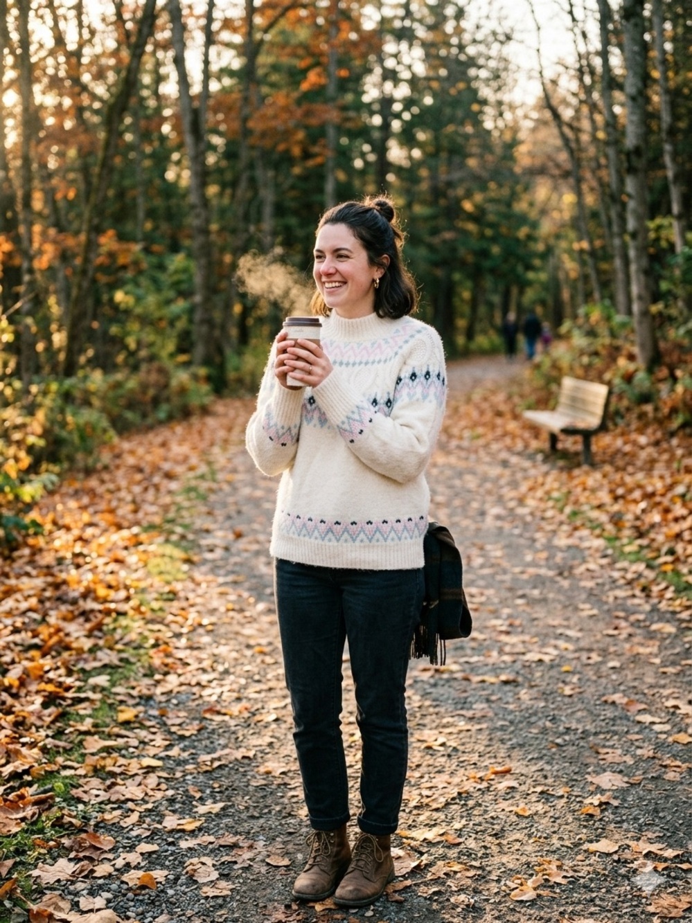 RD Style Cream Fair Isle Mock Neck Sweater with Pastel Pink and Blue Accents - Picture 2 of 7